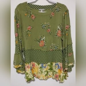 Floral Embroidered Green Blouse
